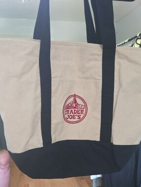 Trader Joe's Cream and Blue Canvas Tote. New Without Tag.